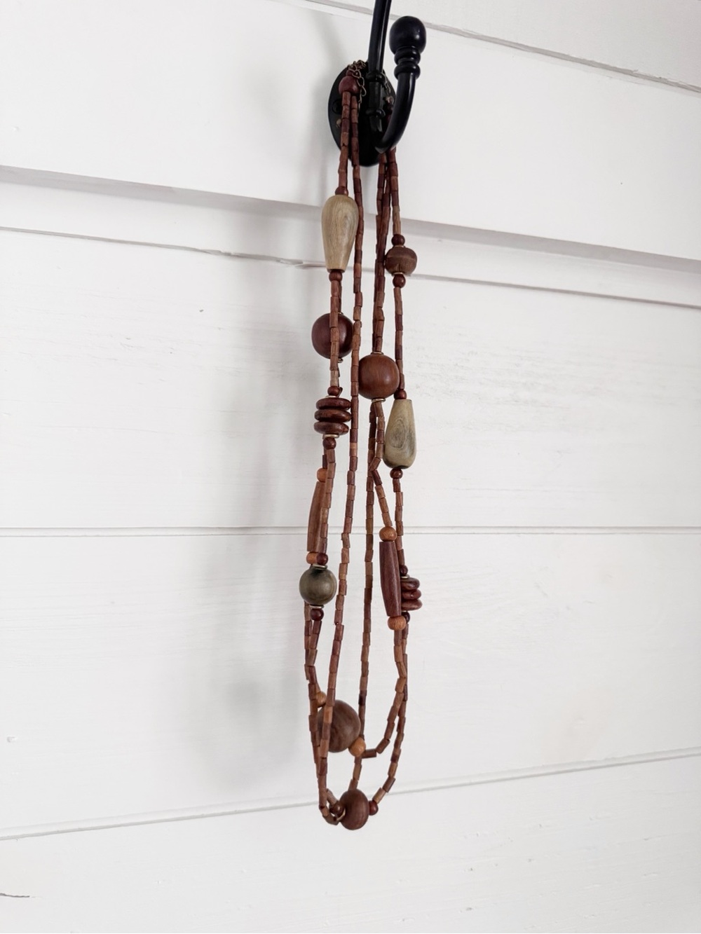 Earth-Tone Layered Wooden Bead Necklace - Casual Women’s Jewelry